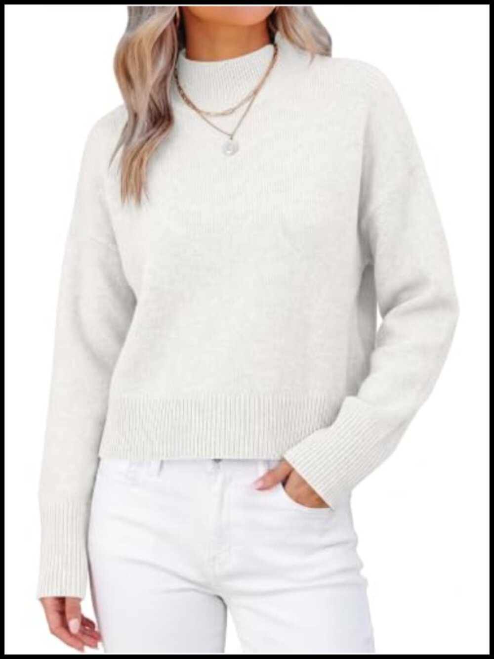 Women's Mock Neck Cropped Sweater Long Sleeve Pullover Lightweight Knit Soft